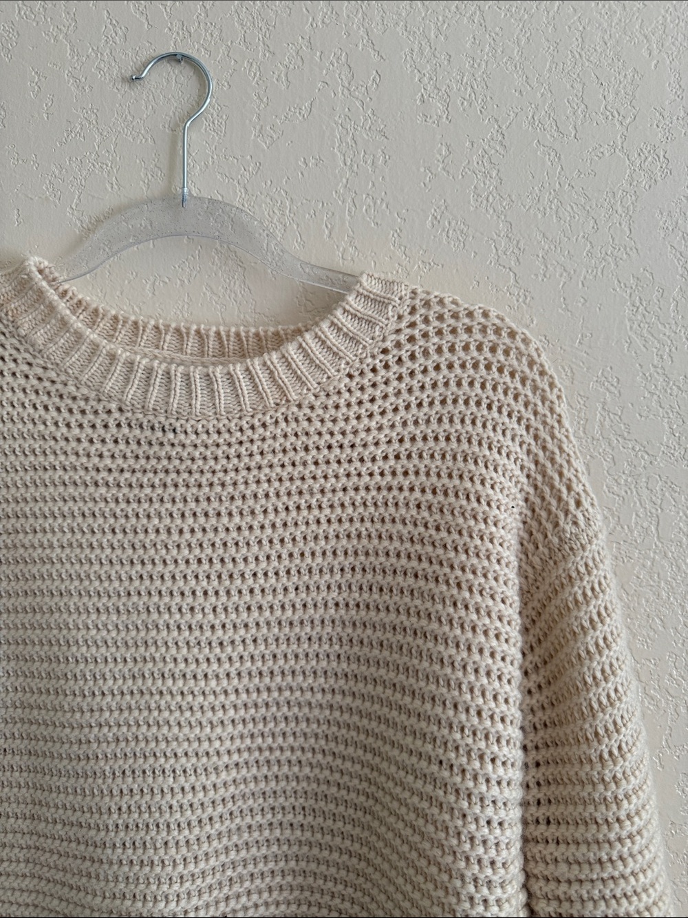 Forever 21 Cream Waffle Knit Crewneck Sweater
